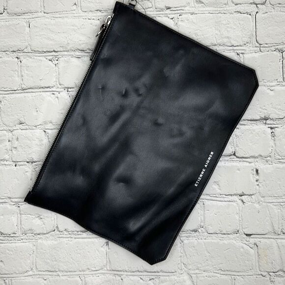 Etienne Aigner Black Leather Wristlet Clutch Studded NEW with tags - Picture 5 of 7